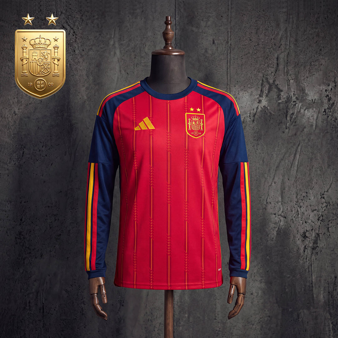 Maillot Espagne Domicile Champion du Monde 2026 Version Fan Longue Manche rouge La Roja