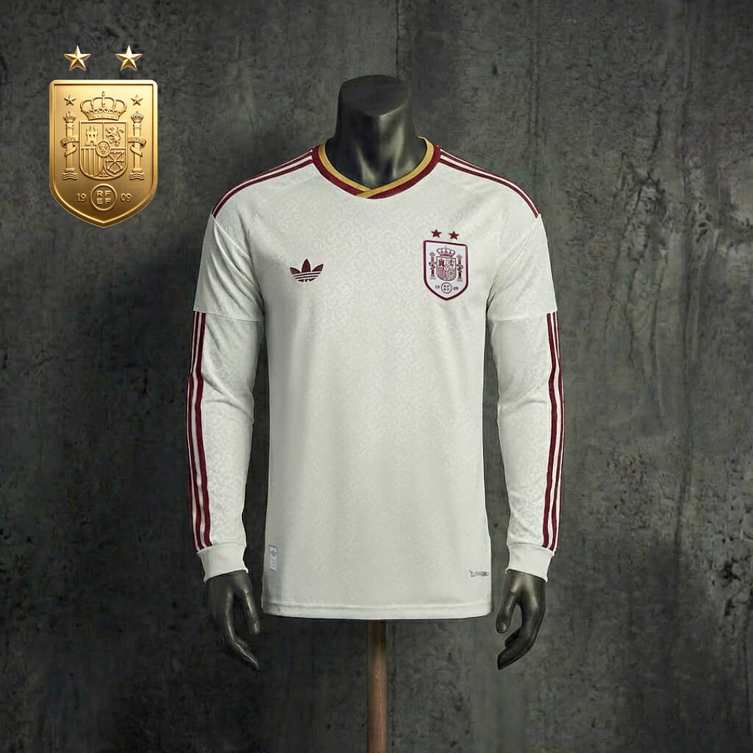 Maillot Espagne Extérieur Champion du Monde 2026 Longue Manche blanc La Roja