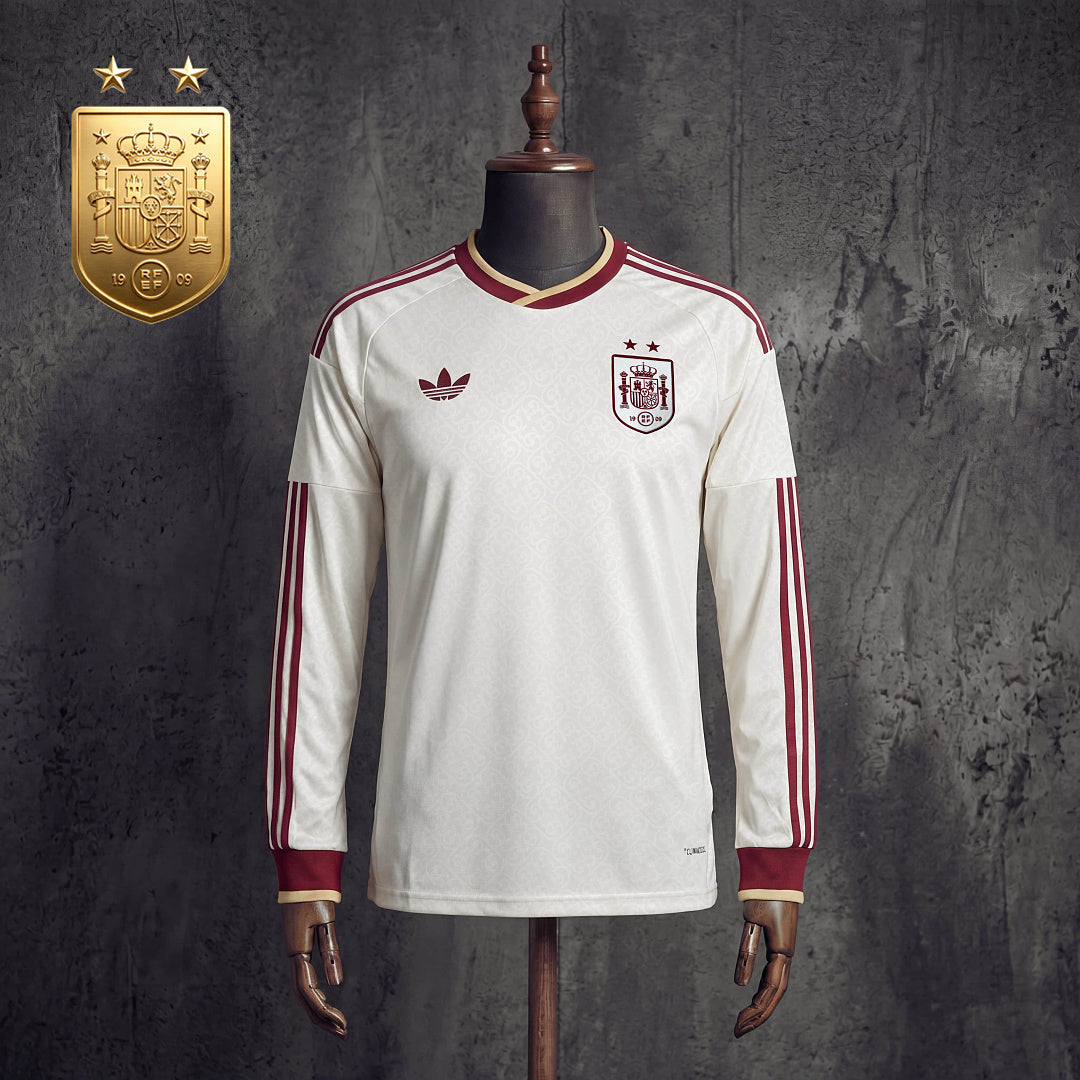 Maillot Espagne Extérieur Champion du Monde 2026 Version Fan Longue Manche blanc La Roja