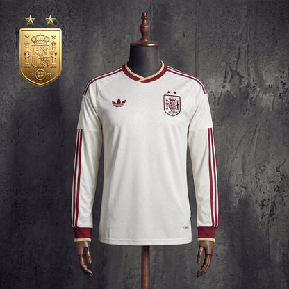 Maillot Espagne Extérieur Champion du Monde 2026 Version Fan Longue Manche blanc La Roja