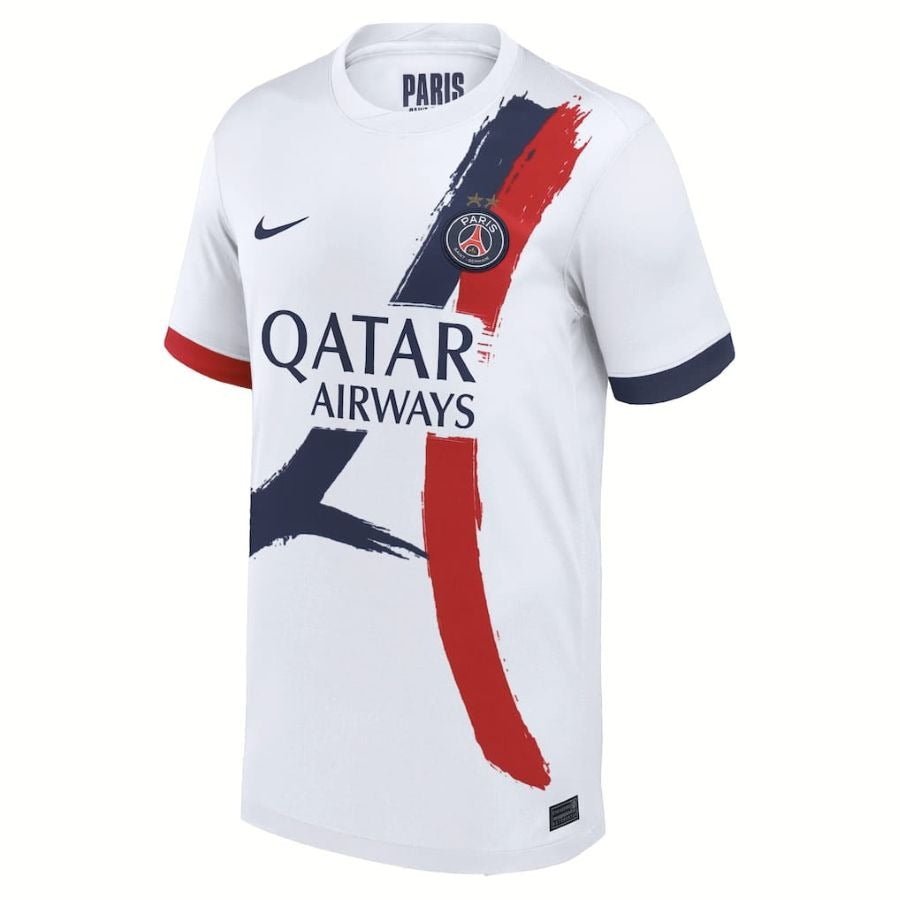 Maillot PSG Back 2 Back Extérieur 26/27 – Vue face – Blanc Nike Qatar Airways 2 étoiles